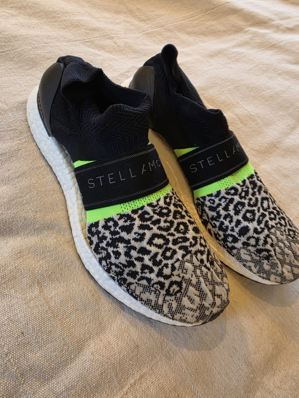 Adidas by Stella McCartney Black & Neon Green Leopard Slip-On Sneakers